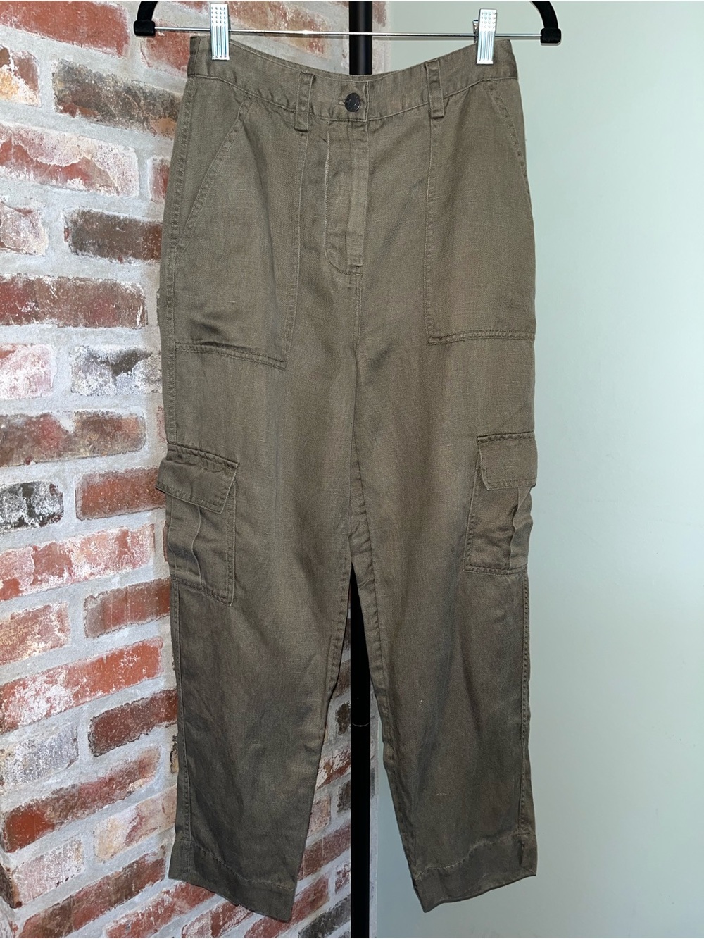 Rails Olive Green Linen Blend Straight Leg Cargo Pants | size XS
